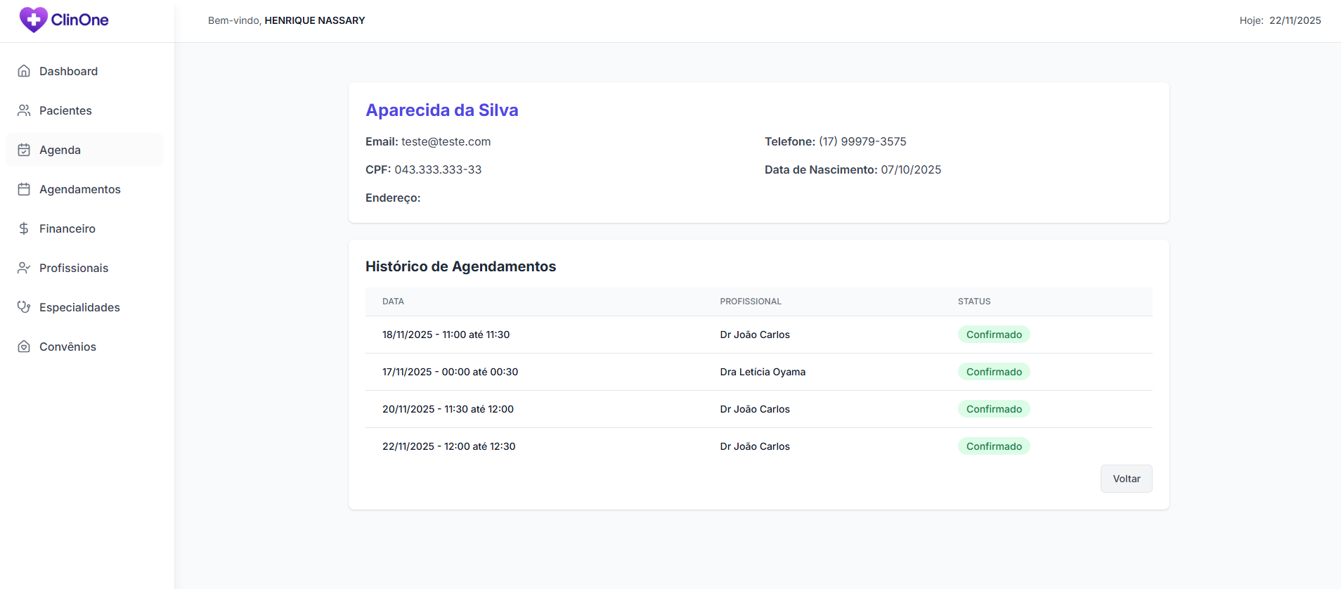 Gestão de pacientes ClinOne